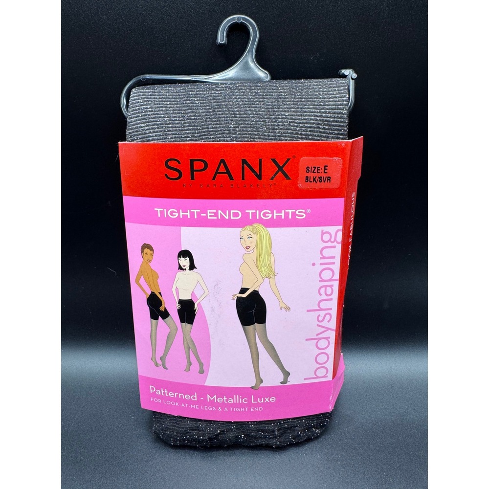 Spanx Tight-End Tights Metallic Luxe Black Silver Shaper Size E 398 mtlc luxe